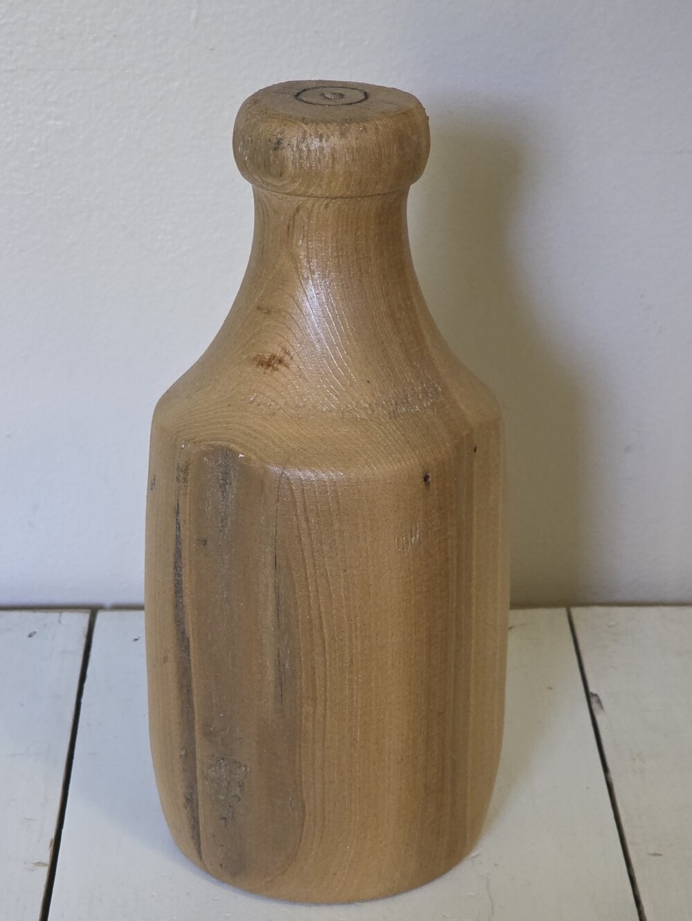 Wooden Spun Decorative Milk Bottle - Natural  Brown